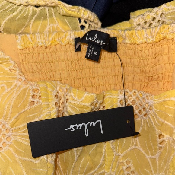 Lulus Bright Personality Yellow Eyelet Floral Skater Mini Dress Size Medium - Picture 3 of 6